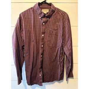 Duluth Trading Co Wrinklefighter Shirt Mens Large Burgundy Plaid Button Down L